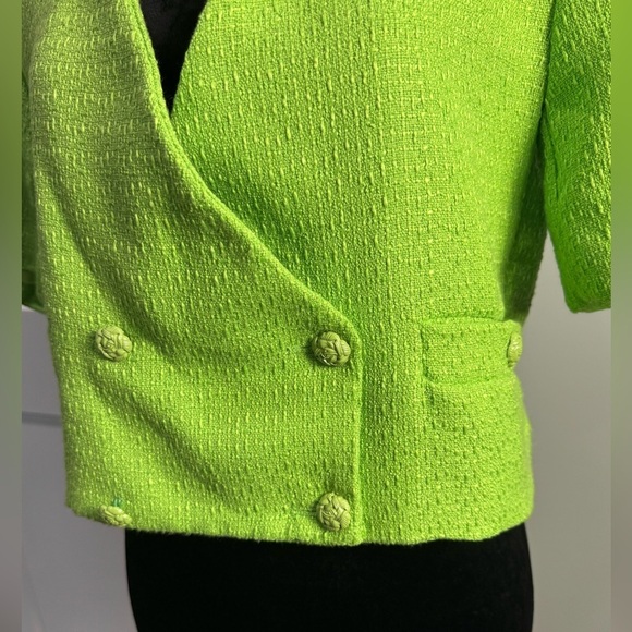70f/21c cropped lime green textured blazer double breasted tweed - Picture 2 of 9
